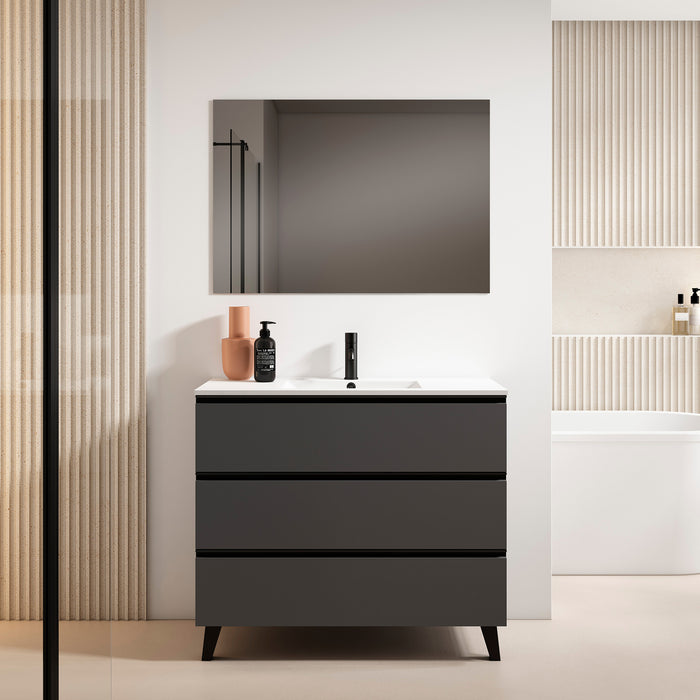 VISOBATH GRANADA Complete Bathroom Furniture Set 3 Drawers Ash Color Black Handle