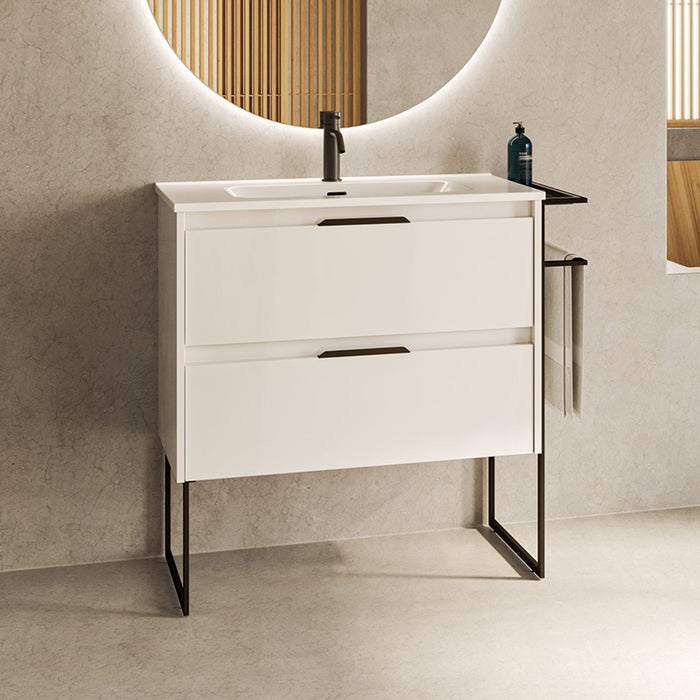 AMIZUVA KEIKO Cabinet + Sink 2 Drawers Glossy White