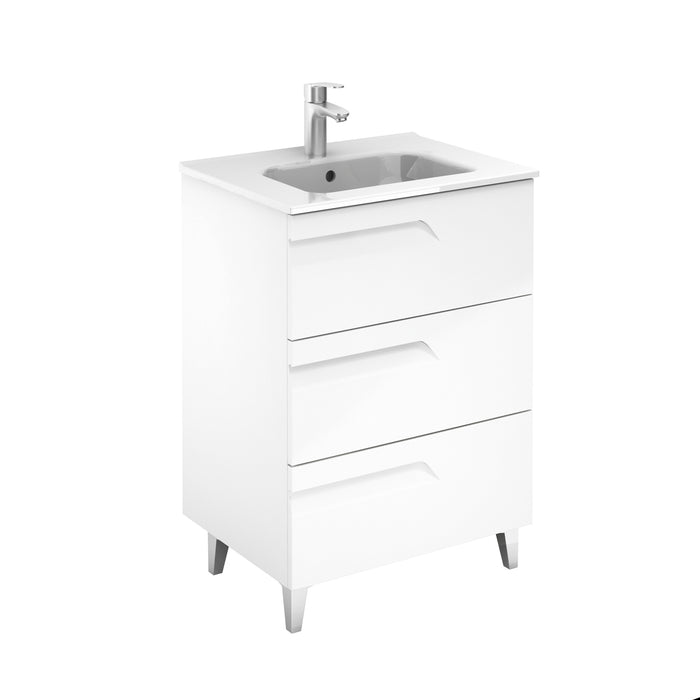 ROYO VITALE Bathroom Furniture with Sink 3 Drawers Glossy White