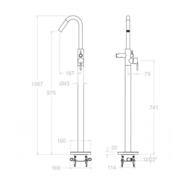 RAMON SOLER 758503S ATICA Single-lever Column For Bathtub Without Equipment