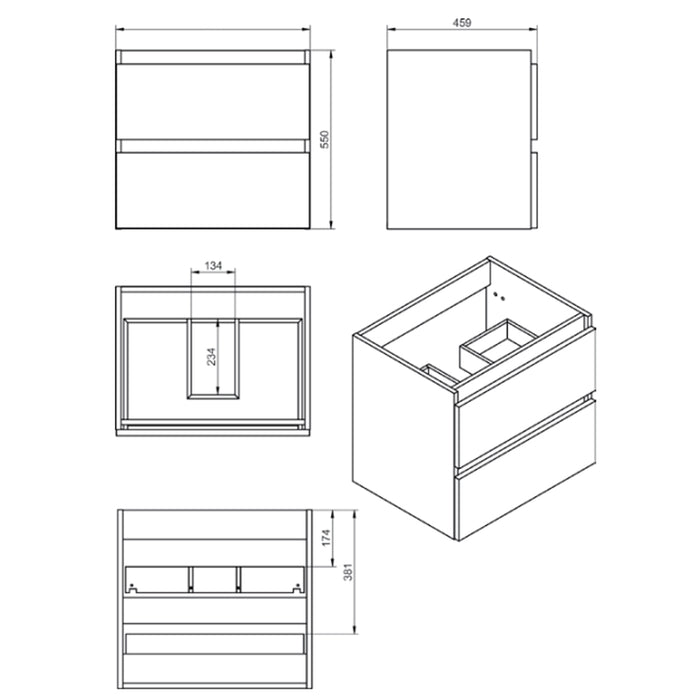 VISOBATH BOX Suspended Furniture+Sink 2 Drawers Birch