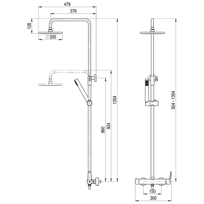 GALINDO 71750100 Conical Mixing Shower Column with 200 mm Spray and Stainless Steel Hose