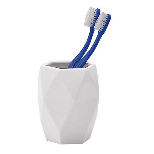 Portacepillos de dientes de plástico con borde de bambú, 11,50 x 7 x 7cm,  Color Blanco