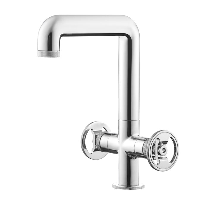 GALINDO 7964300 STREM Tall Two-Handle Round Push-Button Basin Tap with Semi-Automatic Outlet