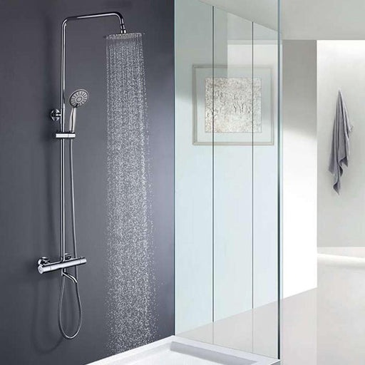 M20705 Columna de ducha sin grifo, sistema de ducha cuadrado con inversor,  manguera de ducha, barra de ducha ajustable y soporte, cromo