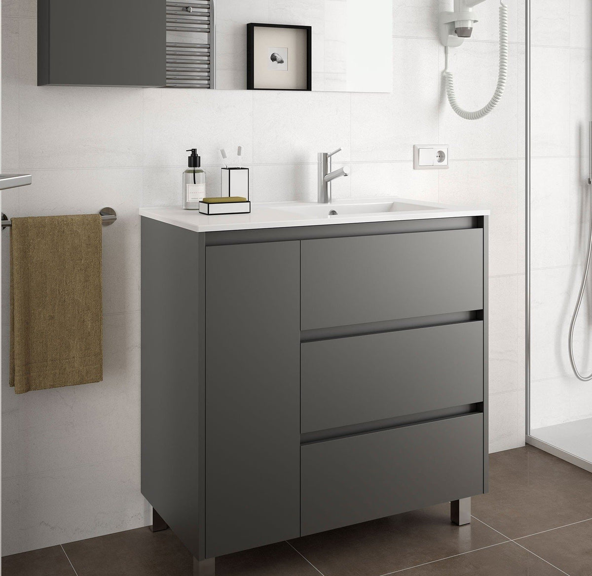 Mueble de baño con lavabo en gris mate Arenys de 100 cm