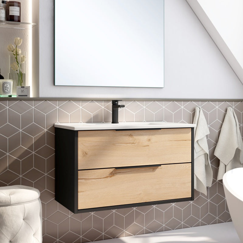 Mueble de baño 2 puertas con espejo, sin lavabo, 80 cm LUPE